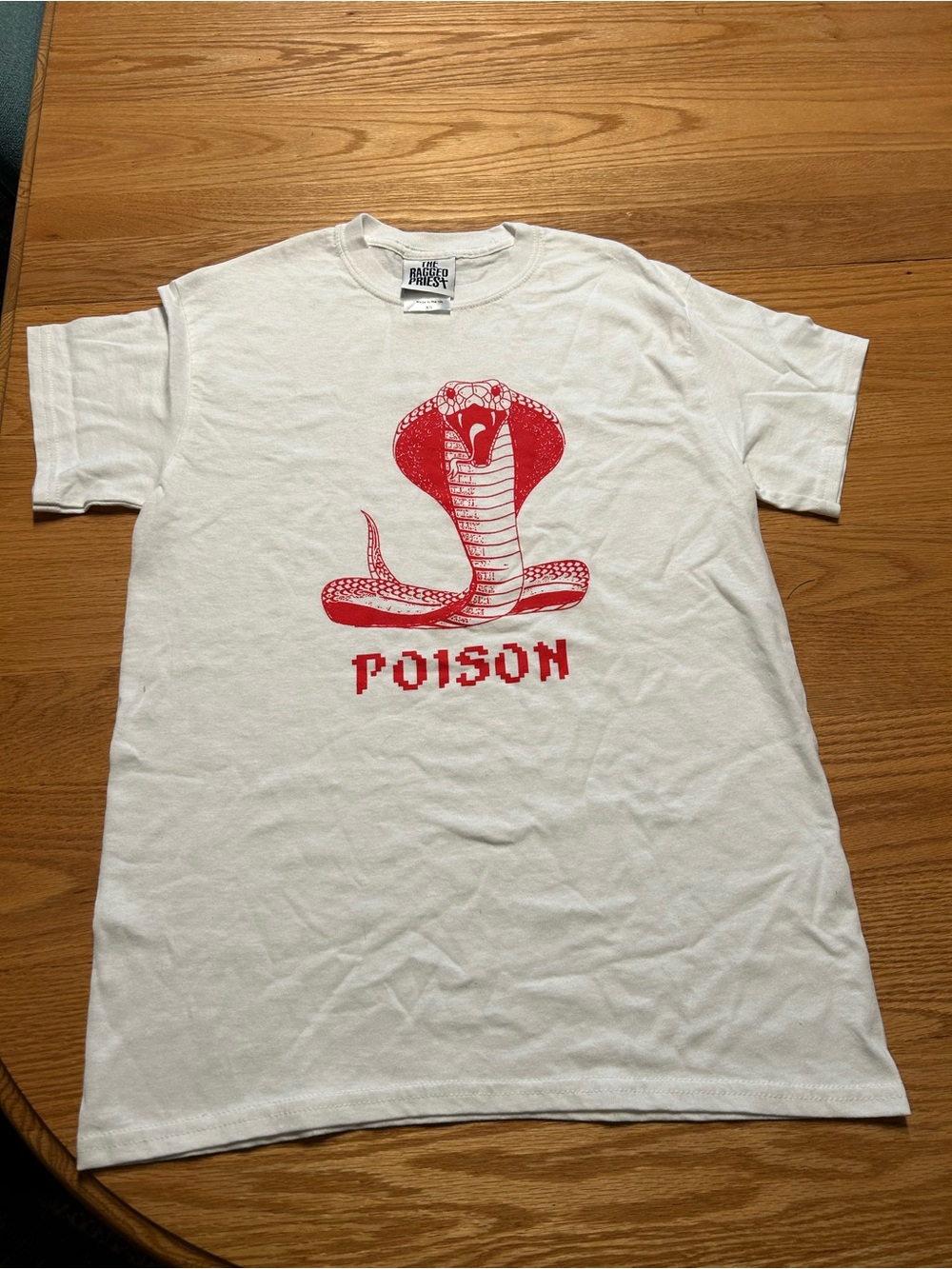 The Ragged Priest White Tee with Red Cobra Graphic